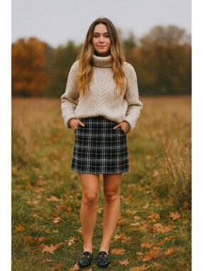 SHEIN Plaid Mini Skirt Black White M Women’s Stretch Checkered Preppy Y2K